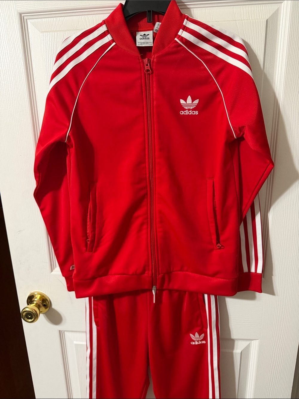 adidas Red Kids Sweatpants & Joggers Set with White Stripes